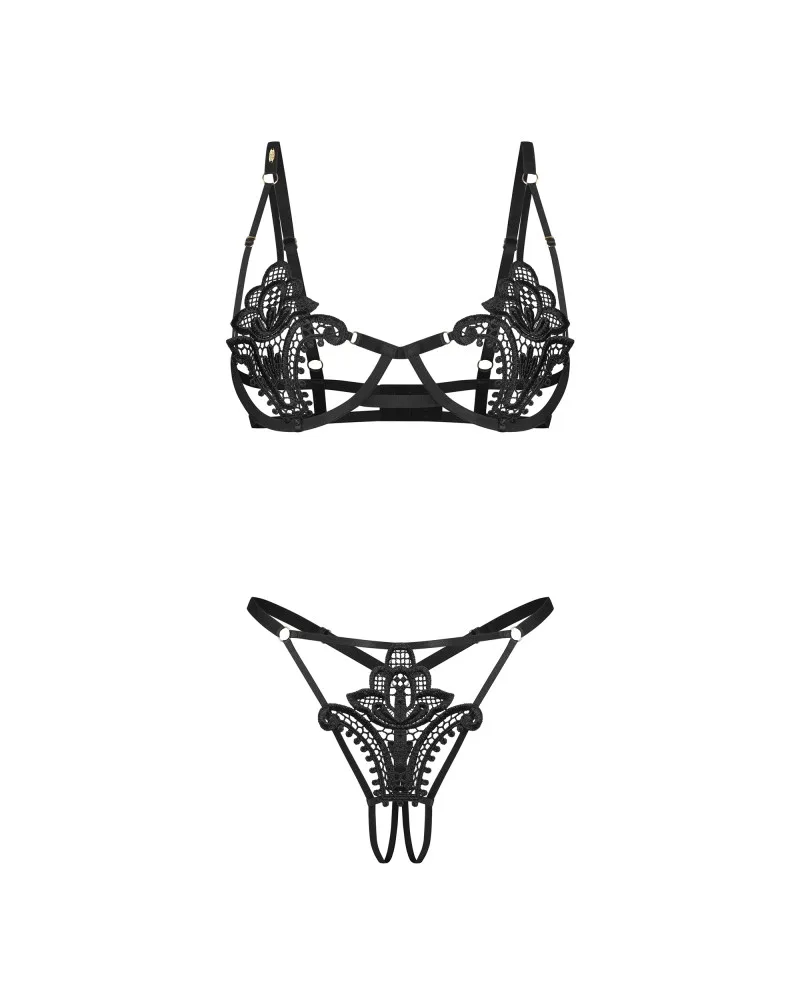 Obsessive Luise Sublim fekete nyitott bugyi szett – S/M