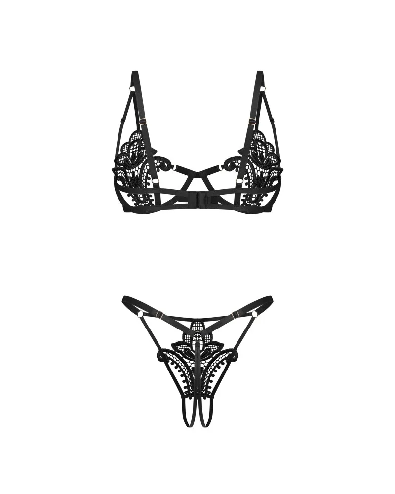 Obsessive Luise Sublim fekete nyitott bugyi szett – S/M