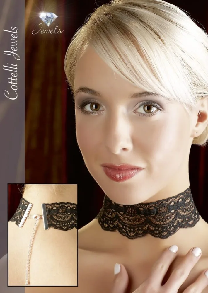 Cottelli Collection fekete csipke nyaklánc – elegáns testdísz