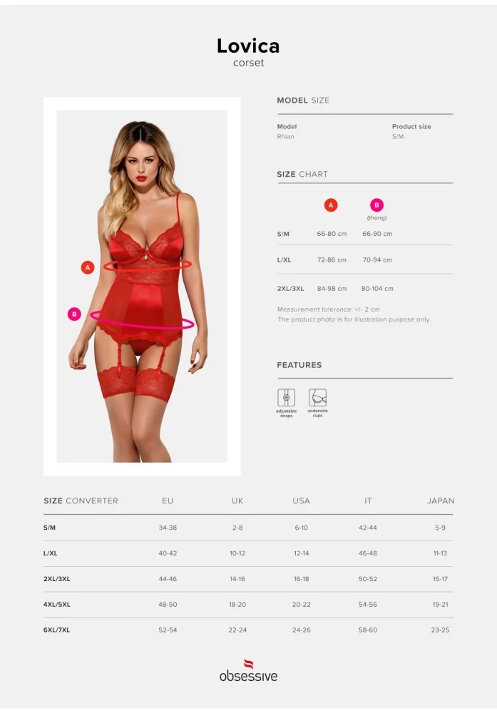 Obsessive Lovica piros fűző és tanga szett – S/M