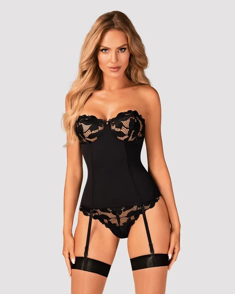 Obsessive Editya fekete fűző – elegáns és csábos M/L méretben