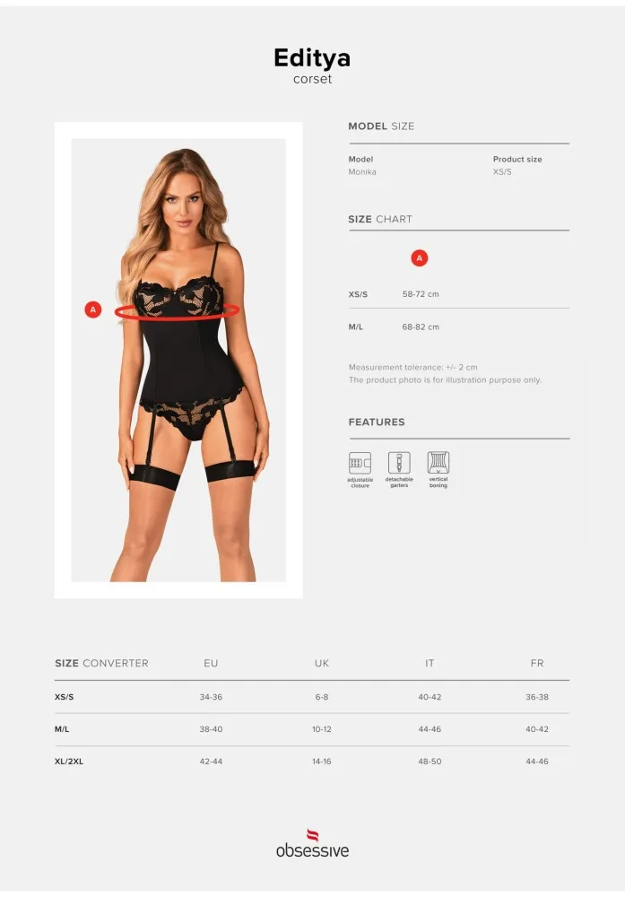 Obsessive Editya fekete fűző – elegáns és csábos M/L méretben