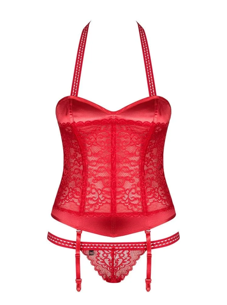 Obsessive Flameria piros fűző és tanga szett – L/XL