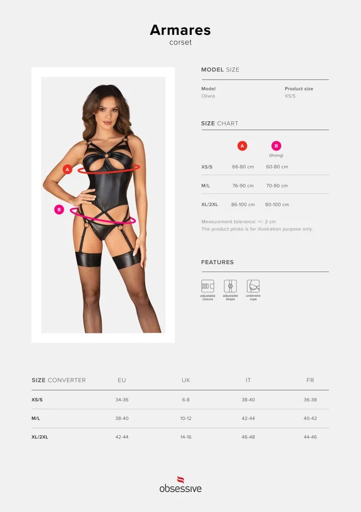 Obsessive Armares fekete fűző és tanga szett – M/L