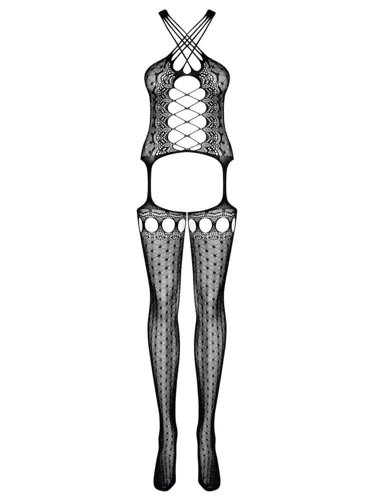 Obsessive G313 fekete bodystocking – áttetsző csipkés cicaruha S/M/L