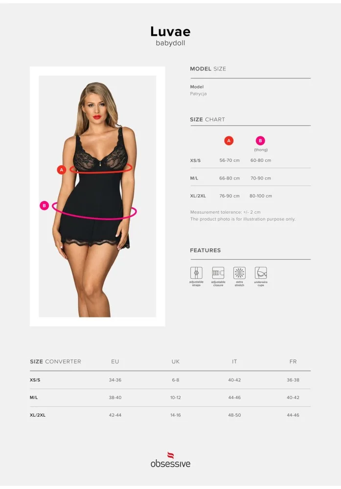 Obsessive Luvae fekete babydoll – érzéki kényelem nagy méretben