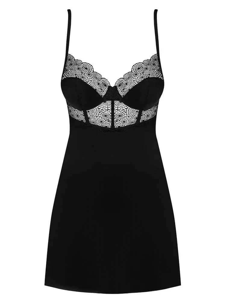 Obsessive Sharlotte fekete chemise & tanga szett – S/M