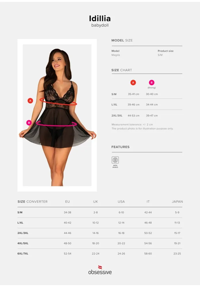 Obsessive Imperia fekete babydoll és tanga szett – S/M