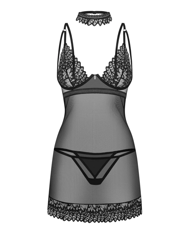 Obsessive Donarella fekete chemise & tanga szett – M/L