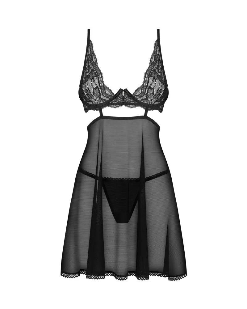 Obsessive Nutris fekete babydoll és tanga szett – XS/S