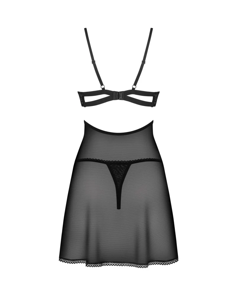 Obsessive Nutris fekete babydoll és tanga szett – XS/S