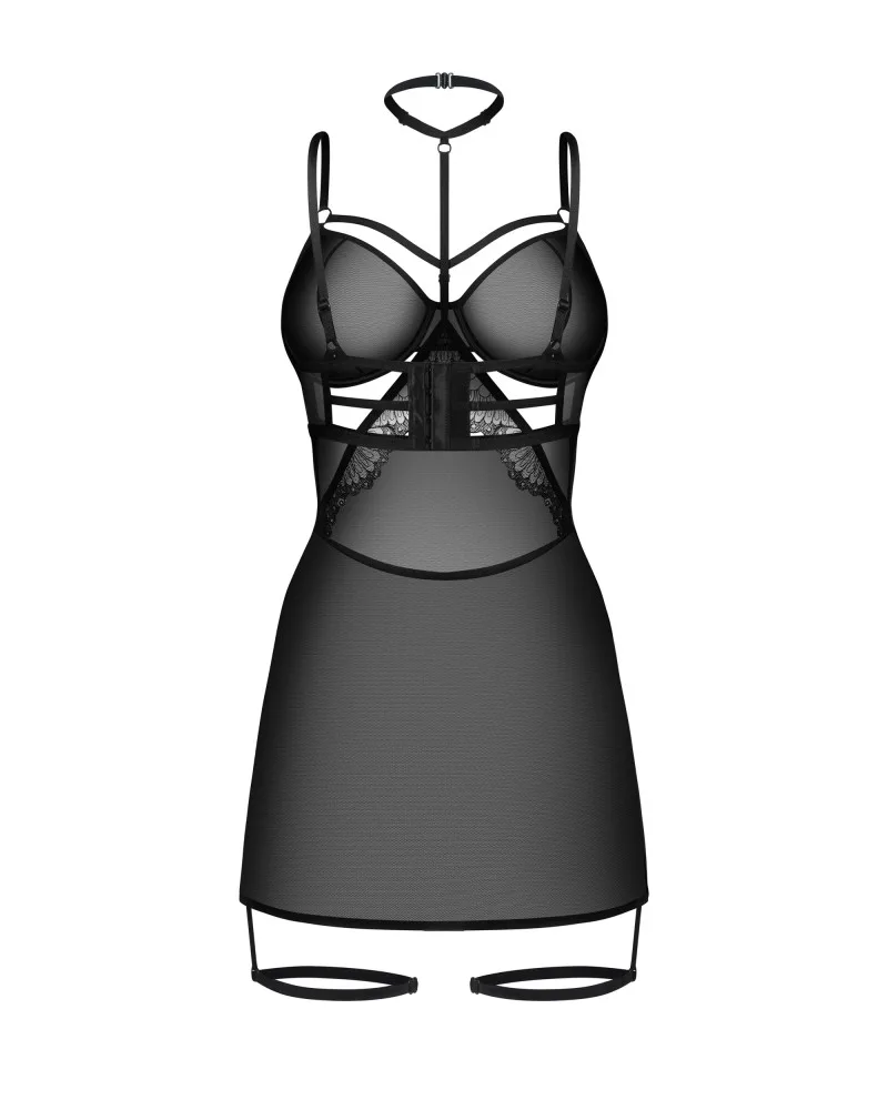 Obsessive Arrowel fekete chemise – érzéki éjszakai viselet S/M