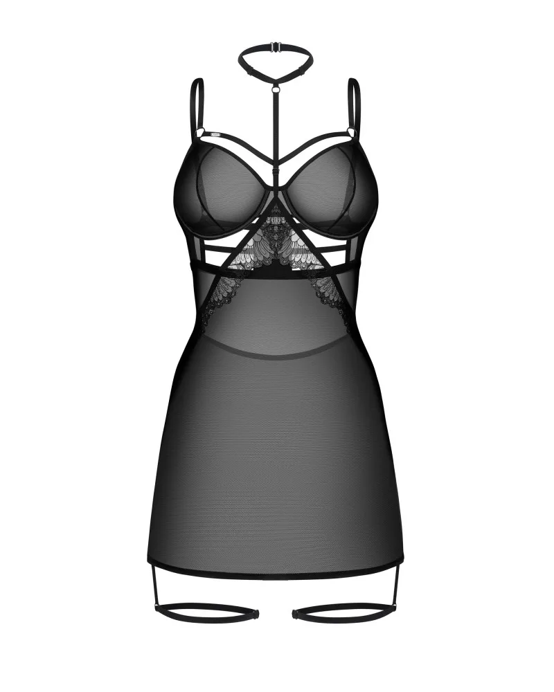 Obsessive Arrowel fekete chemise – érzéki babydoll L/XL méretben