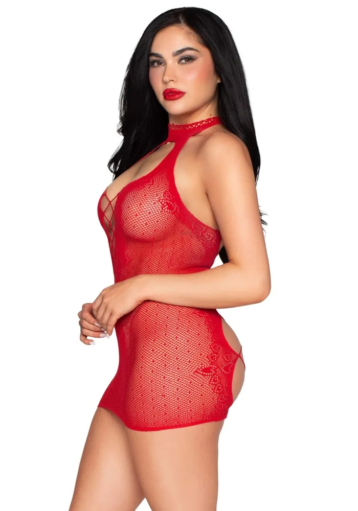 Leg Avenue Piros Szív Mintás Halter Nyakú Mini Ruha – Szexi Babydoll