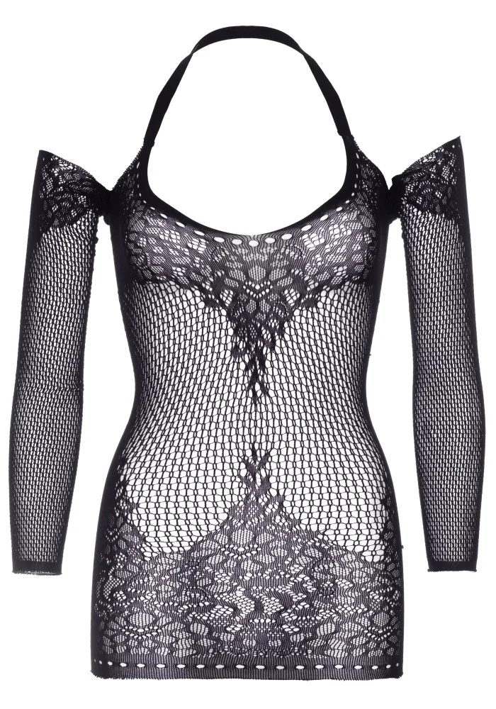 Leg Avenue fekete hosszú ujjú halter mini ruha – elegáns csábítás