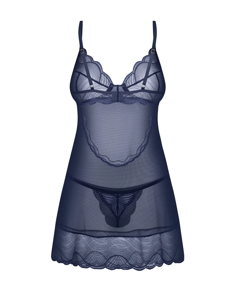 Obsessive Nightly Blue selyomfinomságú chemise és tanga szett