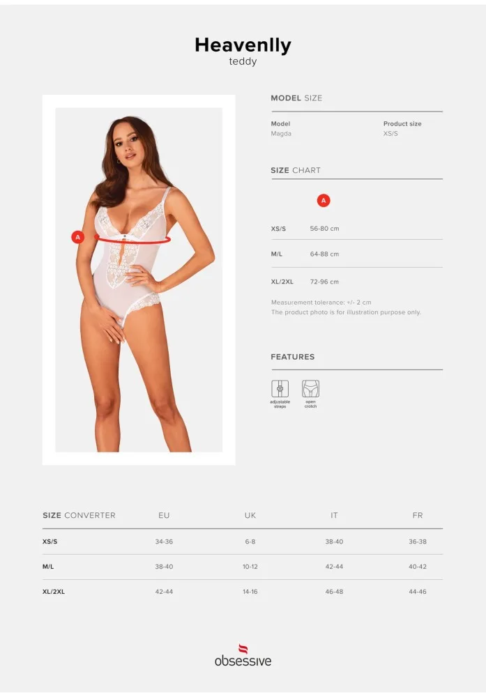 Obsessive Heavenlly nyitott body – érzéki csipkés teddy XS/S