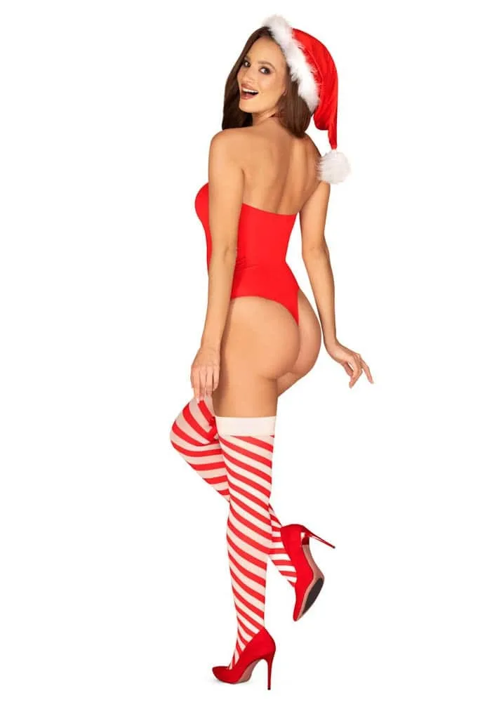 Obsessive Kissmas piros-fehér teddy body – ünnepi csábítás S/M