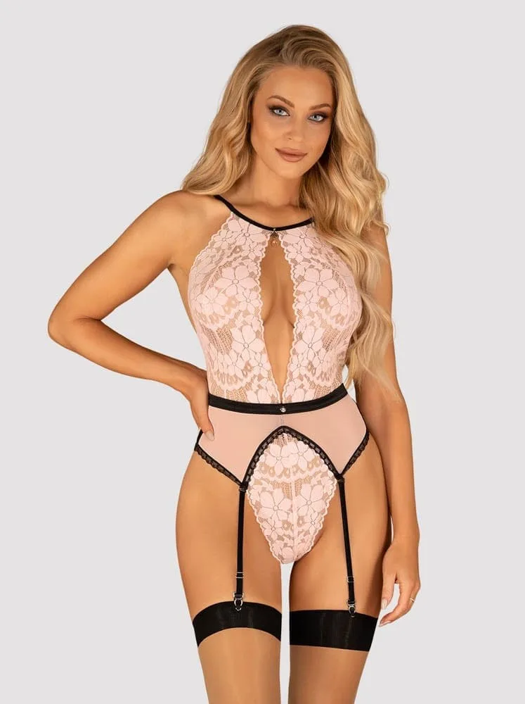 Obsessive Lilines rózsaszín teddy body – S/M méret
