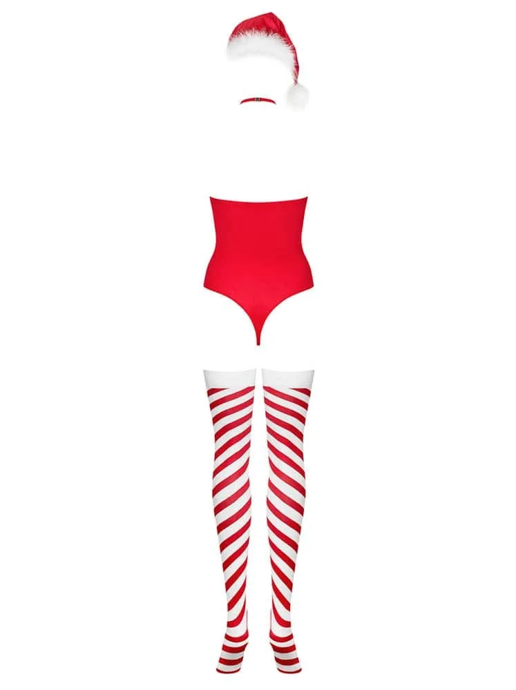 Obsessive Kissmas piros-fehér teddy body L/XL – ünnepi csábítás