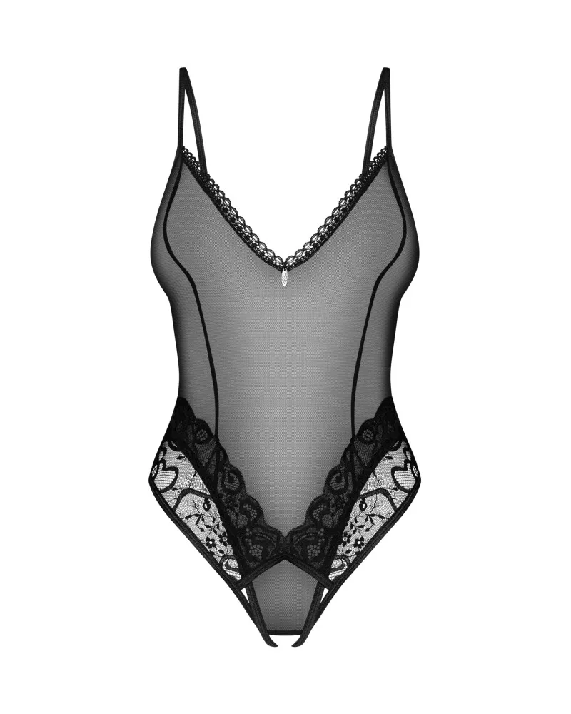 Obsessive Blomentis nyitott ágyékú body – fekete, XS/S