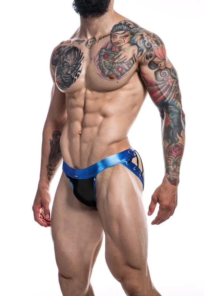 Cut4Men Desire Jockstrap – Kék műbőr férfi alsó (L)