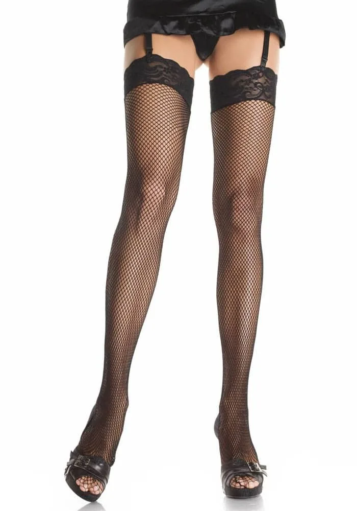 Leg Avenue fekete hálós combfix harisnya – XL méret
