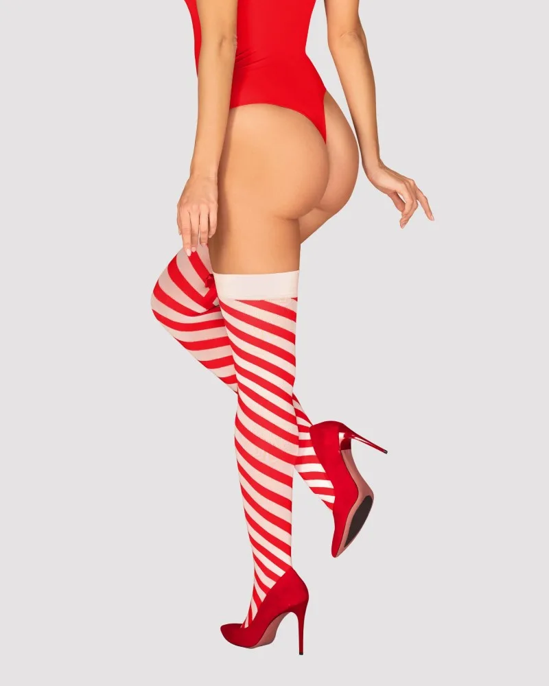 Obsessive Kissmas ünnepi harisnya – fehér-piros csábítás S/M