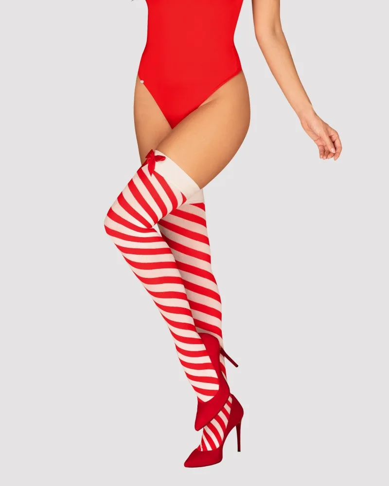 Obsessive Kissmas ünnepi harisnya – fehér-piros, L/XL méret