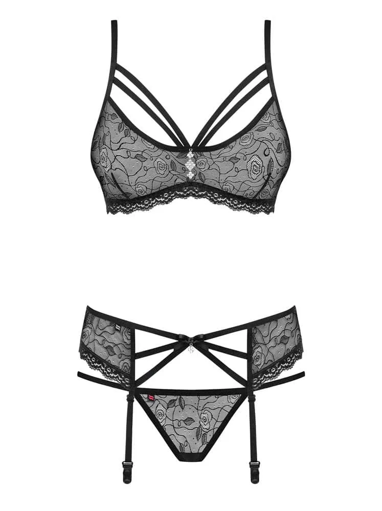Obsessive 818 háromrészes fekete együttes – S/M méretben
