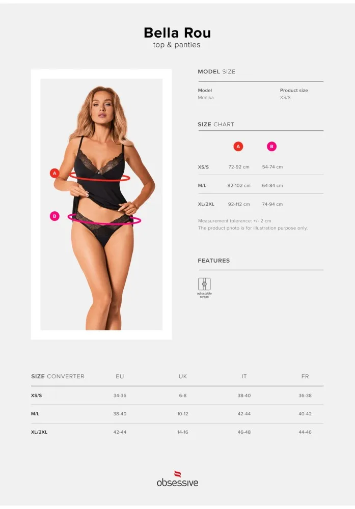 Obsessive Bella Rou csipkés top és bugyi szett – nőies elegancia
