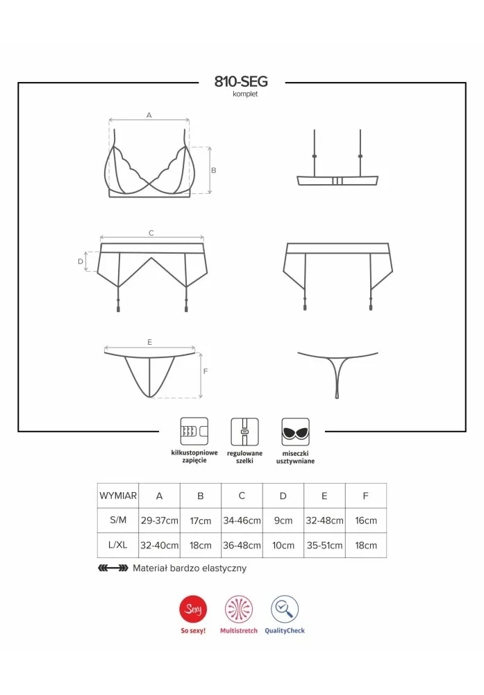Obsessive 3 részes fehér együttes – Elegáns csipkés szett L/XL