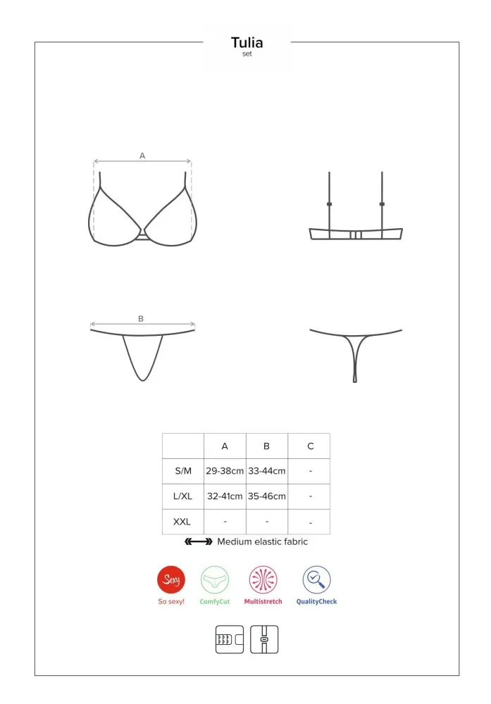 Obsessive Tulia 2 részes cupless szett – merész eleganciával L/XL