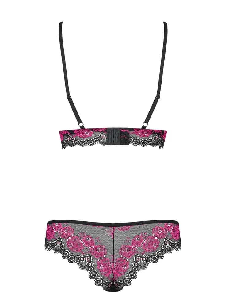 Obsessive Tulia 2 részes szett – fekete-lila csipke együttes S/M