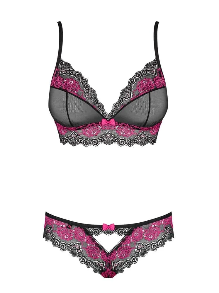 Obsessive Tulia 2 részes szett – fekete-lila csipke együttes S/M
