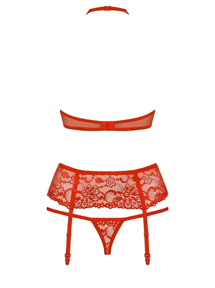 Obsessive 838 háromrészes piros együttes – S/M méret