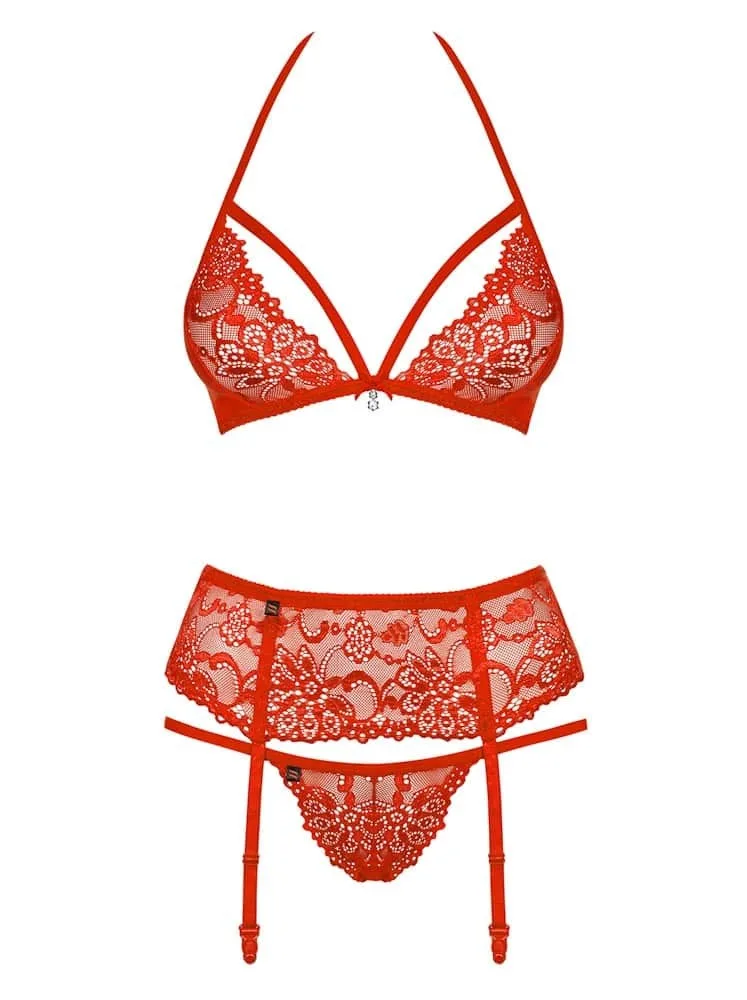Obsessive 838 háromrészes piros együttes – S/M méret