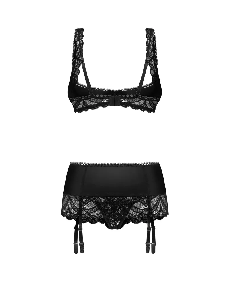 Obsessive Lecille 3 részes nyitott bugyi szett – fekete, S/M
