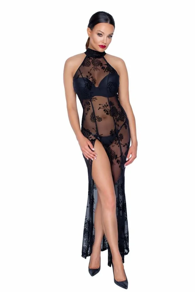 Noir Handmade hosszú tüll ruha – titokzatos fekete eleganciával (S)