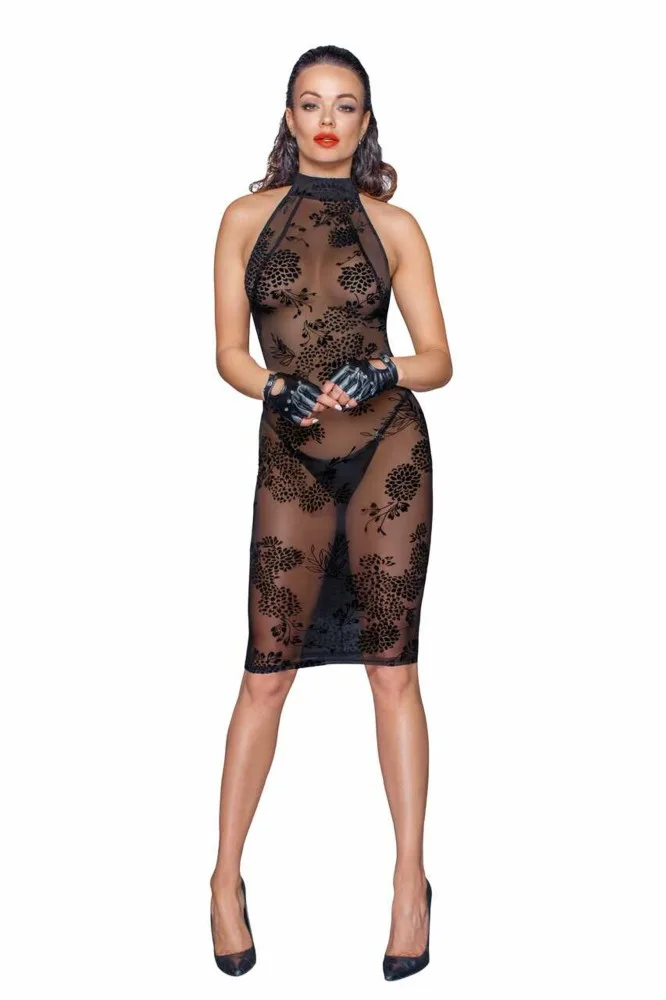 Noir Handmade fekete midi tüll ruha bársony pántokkal – M méret