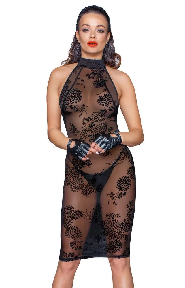 Noir Handmade fekete midi tüll ruha bársony pántokkal – XL