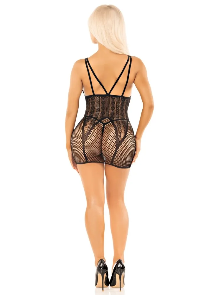 Leg Avenue fekete hálós szív mintás minőségi mini ruha – egy méret