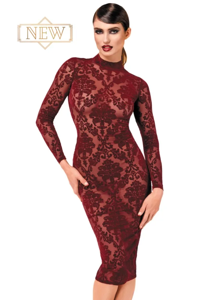 Noir Handmade Kink Royal bordó midi ruha – elegáns és merész L