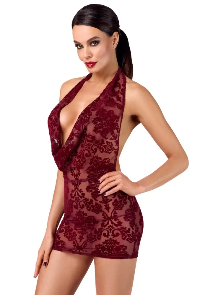 Noir Handmade Royal Cascade bordó mini ruha – S méret