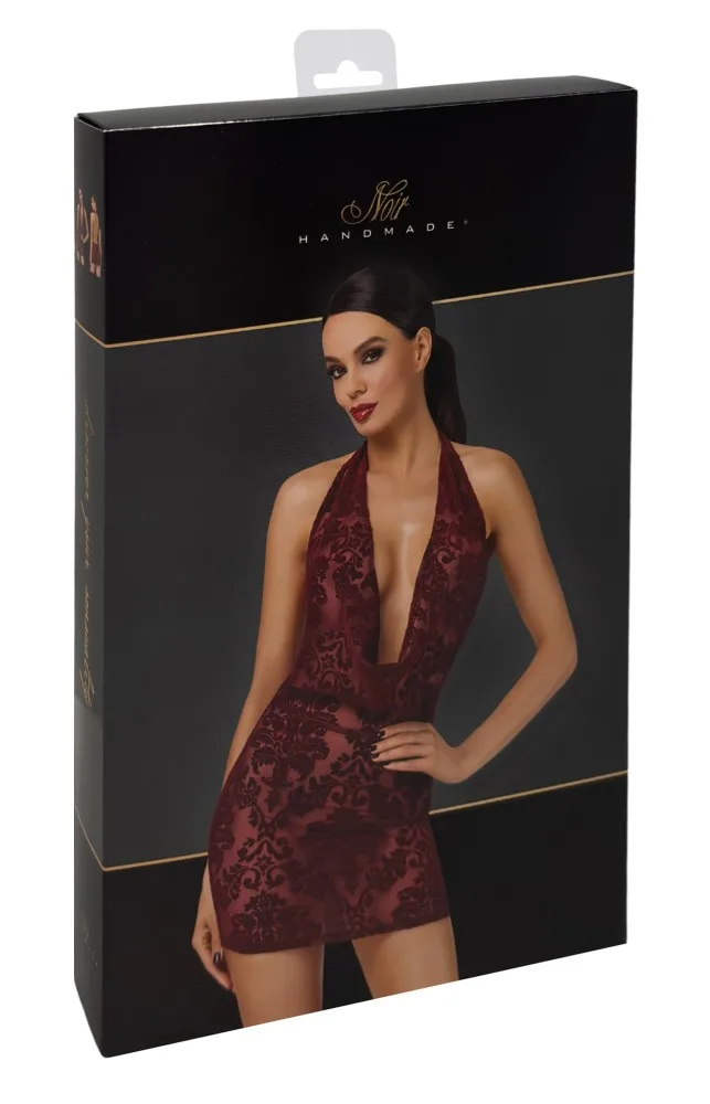 Noir Handmade Royal Cascade bordó mini ruha – S méret